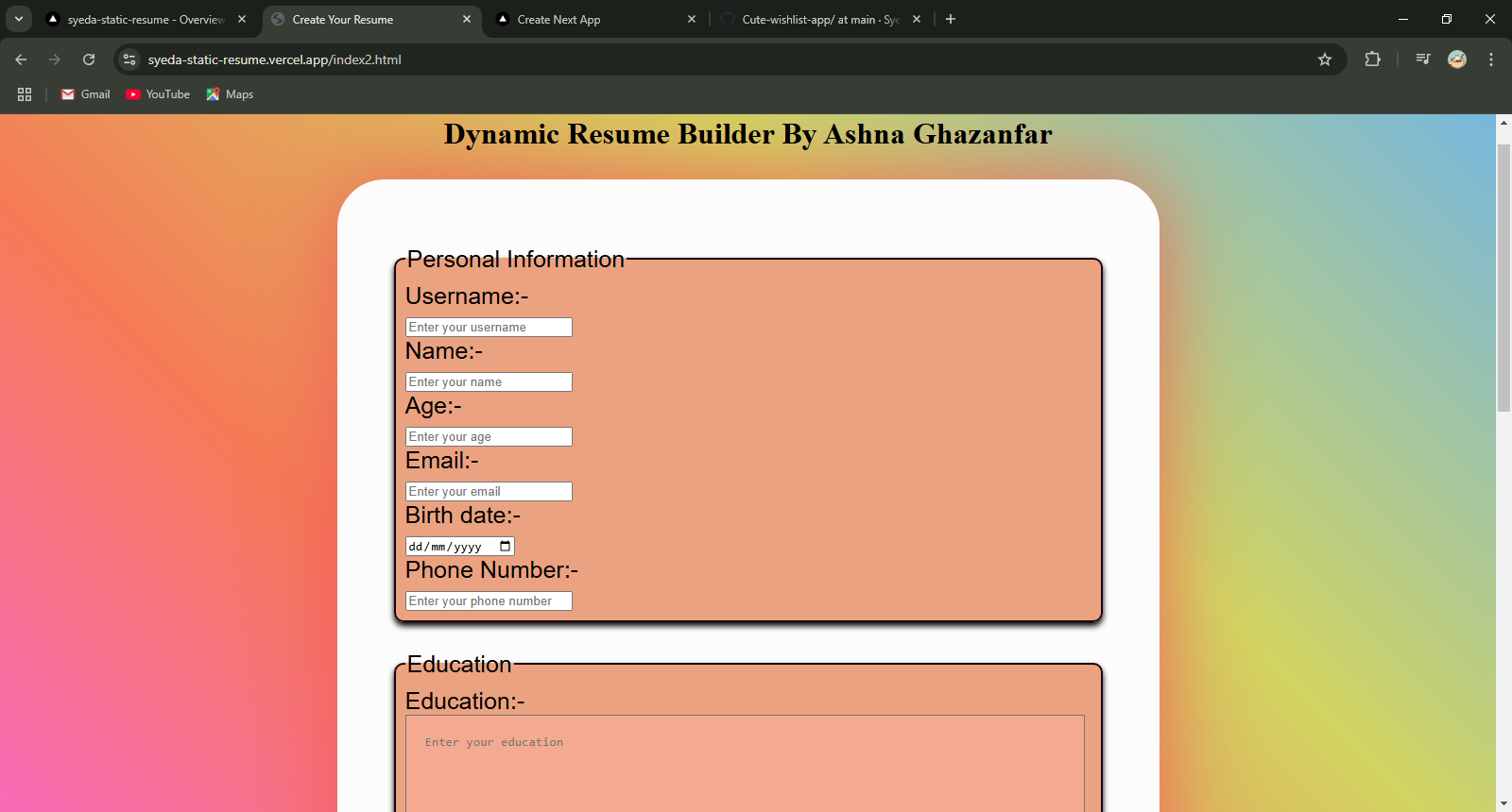 Project 3: Resume Builder